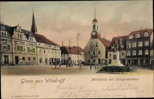 Ak Wilsdruff in Sachsen, Marktplatz, Kriegerdenkmal