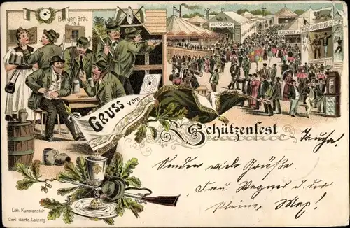 Litho Gruß vom Schützenfest, Festplatz, Schützen