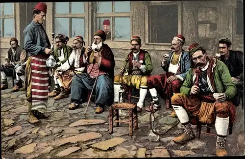 Ak Konstantinopel Istanbul Türkei, Cafe turc, Männer mit Wasserpfeifen
