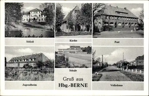 Ak Hamburg Wandsbek Farmsen Berne, Post, Volkshaus, Jugendheim, Schloss, Kirche