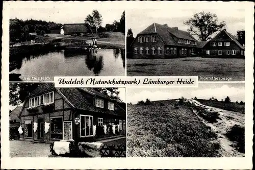 Ak Undeloh in der Lüneburger Heide, Jugendherberge, Dorfteich, Gasthaus