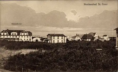 Ak Nordseebad Sankt Peter Ording, Strandhotel, Ort Teilansicht