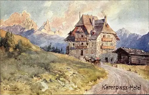 Künstler Ak Compton, Edward Theodore, Passo di Costalunga Karerpass Südtirol, Karerpass Hotel