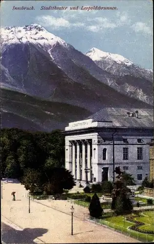 Ak Innsbruck in Tirol, Stadttheater, Leopoldsbrunnen