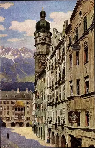 Künstler Ak Innsbruck in Tirol, Herzog Friedrich Straße mit goldenem Dachl, WIRO 2258 B