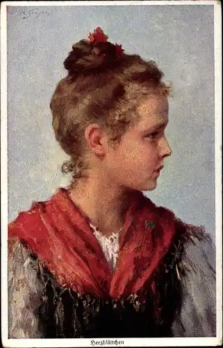 Künstler Ak Seeger, Herzblättchen, Mädchen, Portrait