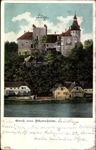 Ak Ottensheim Oberösterreich, Teilansicht mit Burg