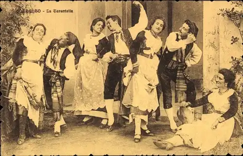 Ak Sorrento Campania, La Tarantella, Italienische Tracht, Tanz