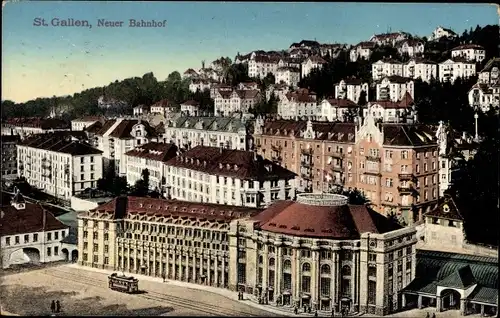 Ak Sankt Gallen Stadt Schweiz, Neuer Bahnhof