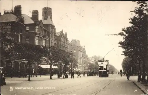 Ak Southport Merseyside England, Lord Street, tramway