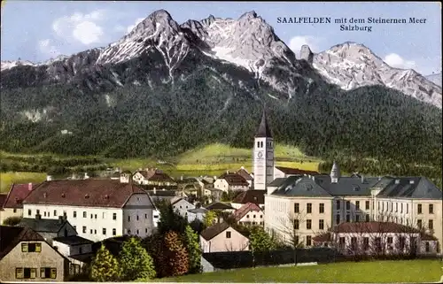 Ak Saalfelden am Steinernen Meer in Salzburg, Teilansicht, Kirche