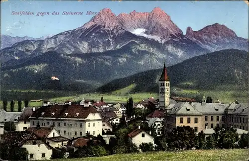 Ak Saalfelden am Steinernen Meer in Salzburg, Teilansicht, Kirche