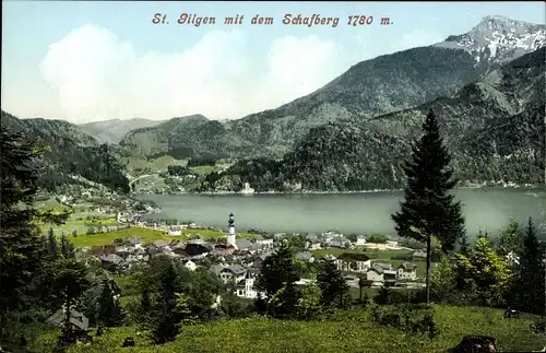 Ak Sankt Gilgen in Salzburg, Gesamtansicht, Schafberg