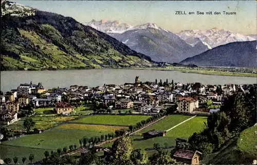 Ak Zell am See in Salzburg, Gesamtansicht mit den Tauern