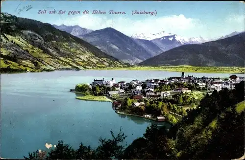 Ak Zell am See in Salzburg, Ort gegen die Hohen Tauern