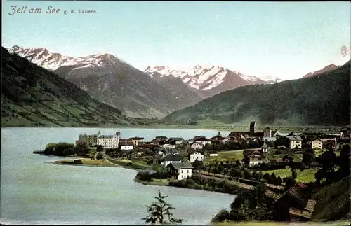 Ak Zell am See in Salzburg, Blick auf den Ort, Tauern