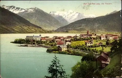 Ak Zell am See in Salzburg, Blick auf den Ort, Tauern