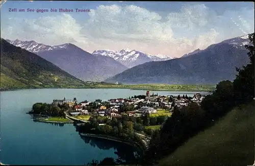 Ak Zell am See in Salzburg, Ort gegen die Hohen Tauern