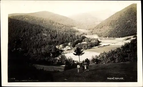 Foto Ak Trenčianske Teplice Trencsénteplic Trentschin Teplitz Slowakei, Gesamtansicht, Kuh, Bauer