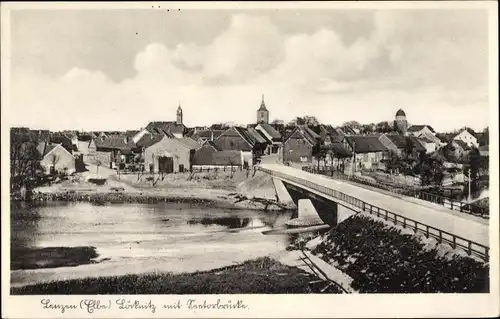 Ak Lenzen an der Elbe Prignitz, Panorama, Löcknitz, Seetorbrücke