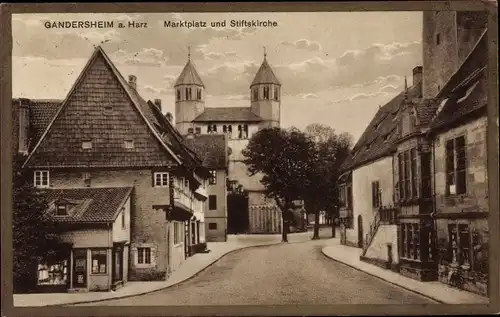 Ak Bad Gandersheim in Niedersachsen, Stiftskirche, Marktplatz