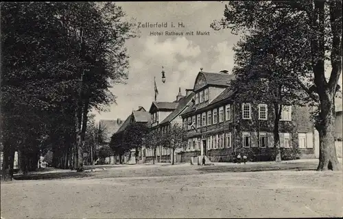 Ak Clausthal Zellerfeld im Oberharz, Hotel Rathaus mit Markt