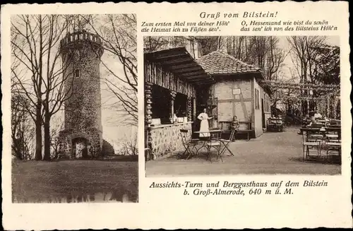 Ak Großalmerode im Werra Meißner Kreis, Bilstein Berggasthaus, Aussichtsturm, Terrasse