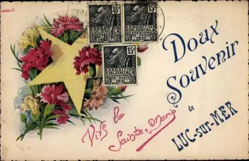Ak Luc sur Mer Calvados, Blumenstrauß, Stern, SOuvenir
