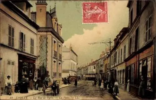 Ak Epinay Essonne, La Rue de Paris, La Poste