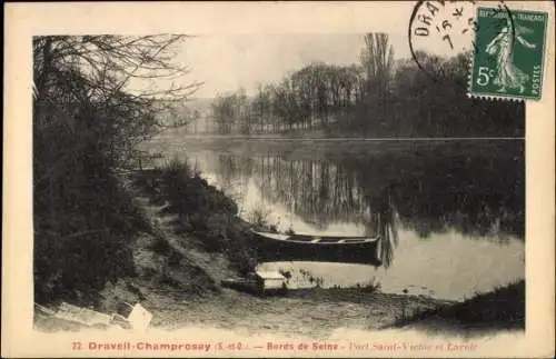 Ak Champrosay Draveil Essonne, Bords de Seine, Port Saint Victor, Lavoir