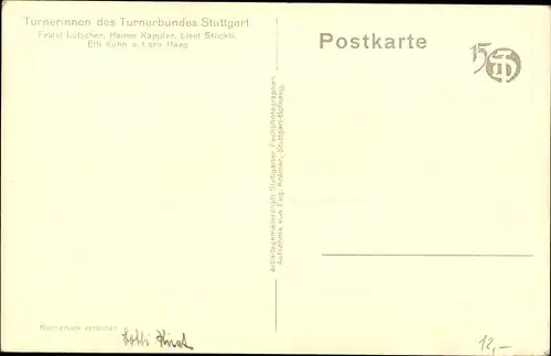 Ak Stuttgart 15. Dt. Turnfest 1933, F. Lutscher, Hanne Kappler, Lisel Stöckle, Elfi Kuhn, Lore Haag