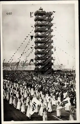 Ak Stuttgart in Baden Württemberg, 15. Deutsches Turnfest 1933, Flaggenturm, Streitwagen