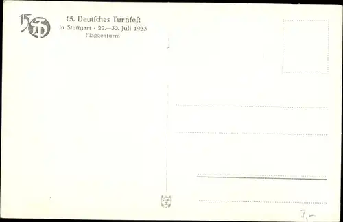 Ak Stuttgart in Baden Württemberg, 15. Deutsches Turnfest 1933, Flaggenturm, Streitwagen