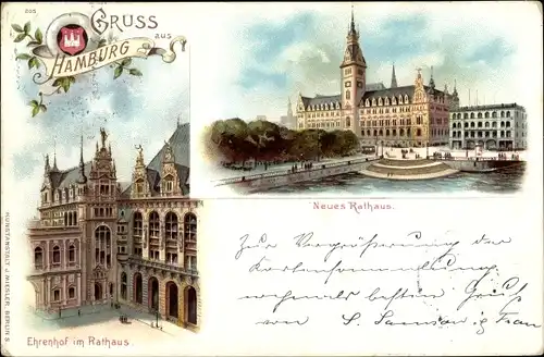 Litho Hamburg Mitte Altstadt, Neues Rathaus mit Ehrenhof