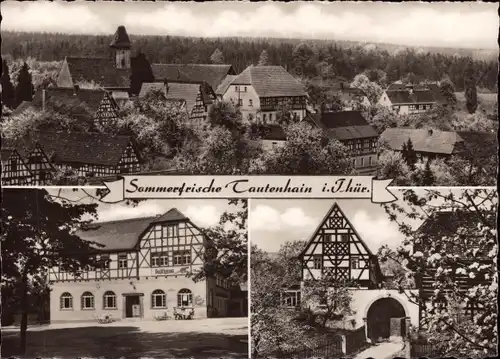 Ak Tautenhain in Thüringen, Teilansicht, Fachwerk, Gasthaus