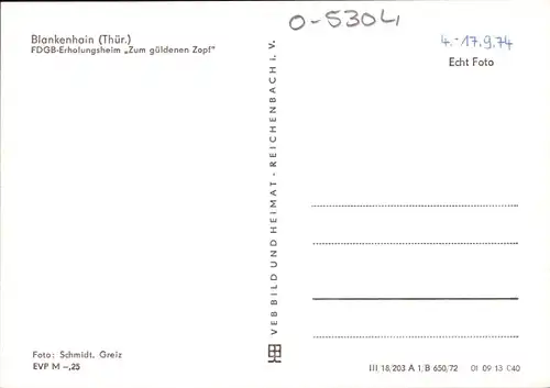 Ak Blankenhain in Thüringen, FDGB Erholungsheim Zum güldenen Zopf