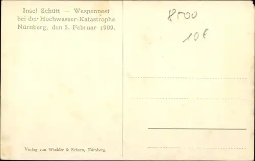 Ak Nürnberg in Mittelfranken, Insel Schütt, Wespennest, Hochwasser Katastrophe, 05.02.1909