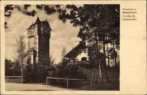 Ak Grafenwöhr in Bayern, Forstamt, Wasserturm