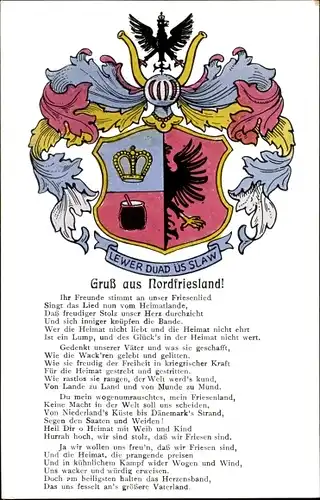 Wappen Lied Ak Gruß aus Nordfriesland, lewer duad üs slaw