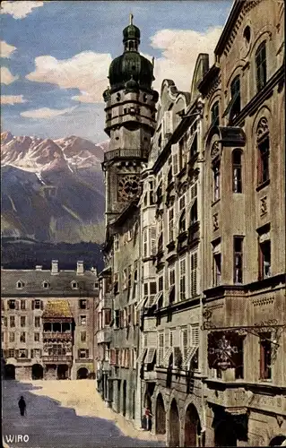 Künstler Ak Innsbruck in Tirol, Herzog Friedrich Straße mit goldenem Dachl, WIRO 2258 B