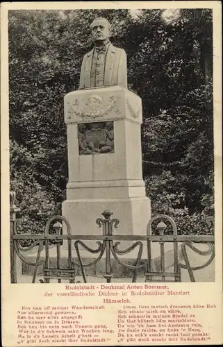 Ak Rudolstadt in Thüringen, Denkmal Anton Sommer, Gedicht, Hämwieh