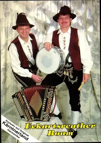 Ak Eckartsreuther Boum, Musiker, Musikinstrumente, Portrait, Lederhose, Kärntnerland Harmonika