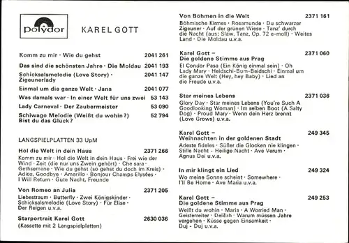Ak Sänger Karel Gott, Die goldene Stimme aus Prag, Polydor Schallplatten