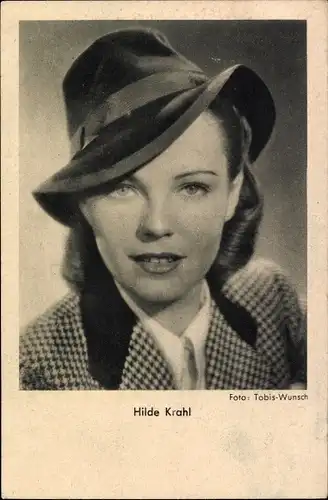 Ak Schauspielerin Hilde Krahl mit Hut, Portrait