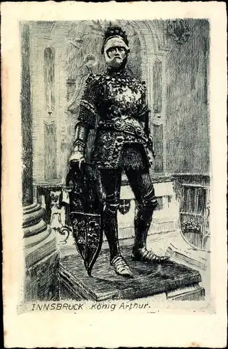 Ak Innsbruck in Tirol, König Arthur, Plastik