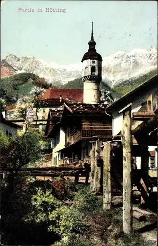 Ak Hötting Innsbruck in Tirol, Teilansicht mit Kirchturm
