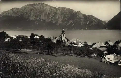 Ak Unterach am Attersee Oberösterreich, Teilansicht des Ortes, Höllengebirge
