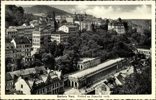 Ak Karlovy Vary Karlsbad Stadt, Pohled na Zamecky vrch
