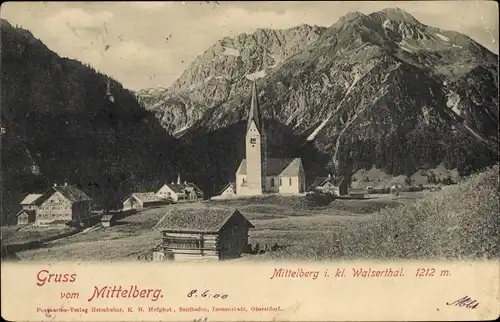 Ak Mittelberg Vorarlberg, Blick auf den Ort, Kirche, Kleines Walsertal