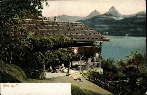 Ak Rütli Seelisberg Kanton Uri, Haus, Terrasse, Schweizerische Fahne